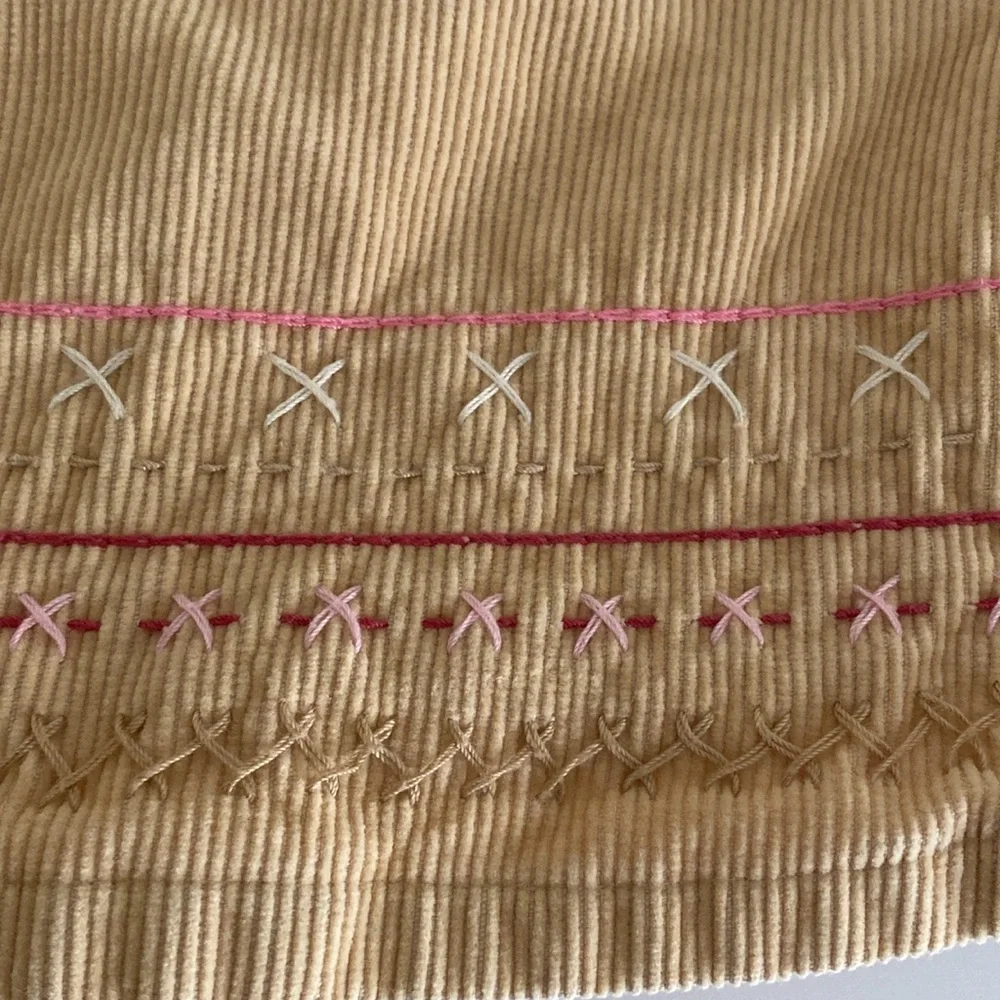 Baby Girls Old Navy Tan Pleated corduroy jumper dress embroidered 18-24 mo